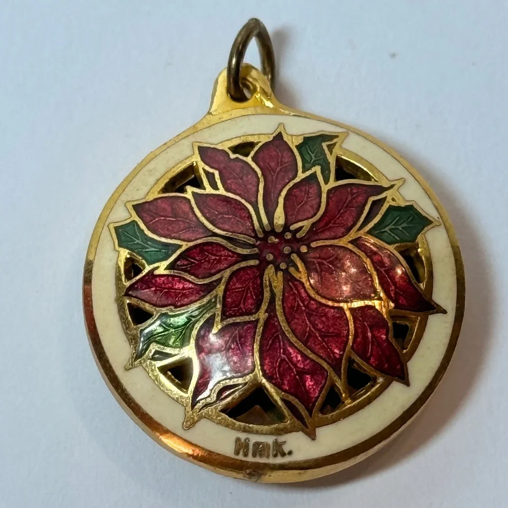 Hallmark Keepsake Miniature Ornament Genuine Cloisonne Poinsettia Flower Vintage